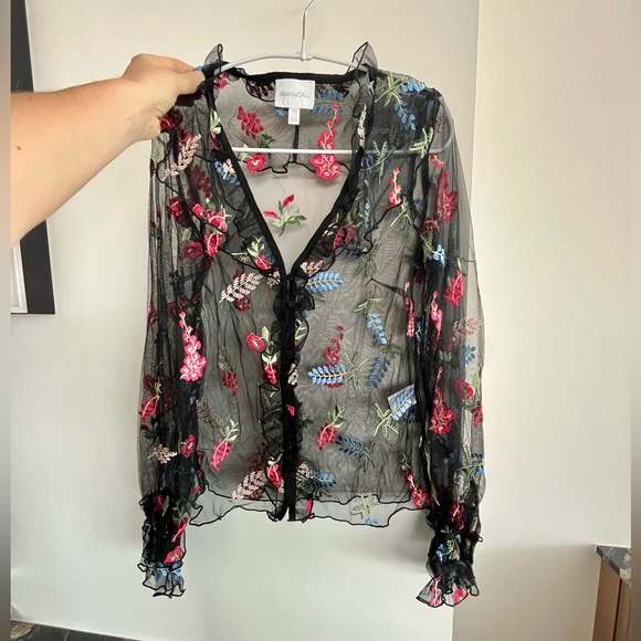 Alice McCall Time Stands Still Ruffled Embroidered Tulle Blouse in Black - Picture 4 of 13